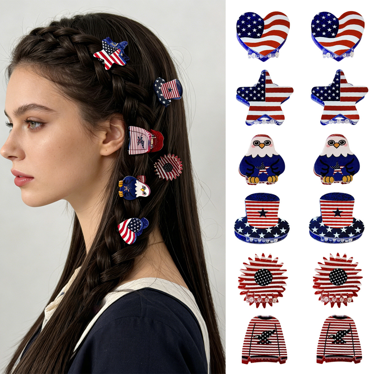 Women'S Eagles Accessories - USA Patriotic Mini Hair Clips, Independence