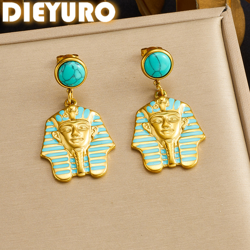 Women Accessories Egypt - DIEYURO 316L Stainless Steel Vintage Blue
