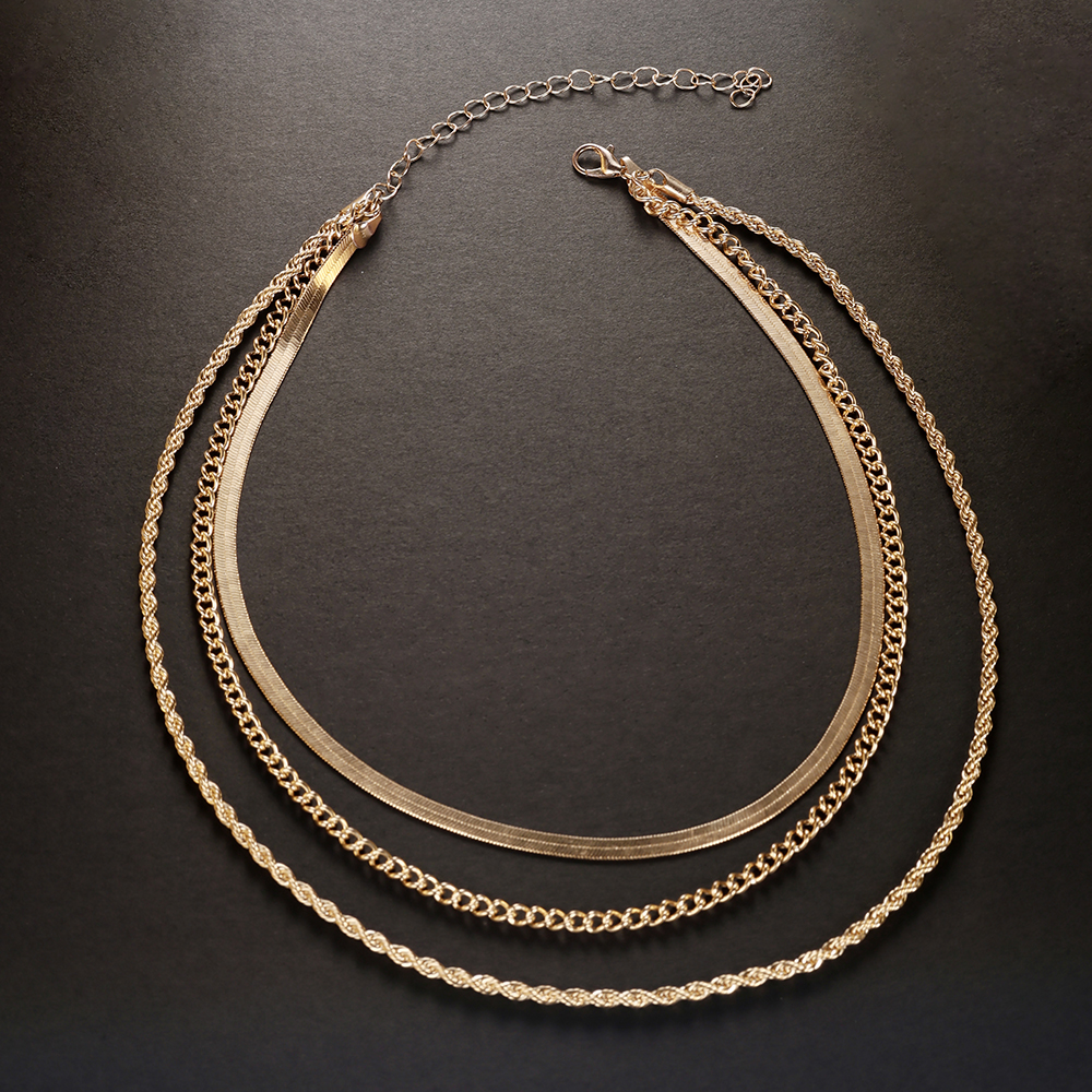 Layered Necklace Set - 14k Gold Plated Chain Layered Necklace
