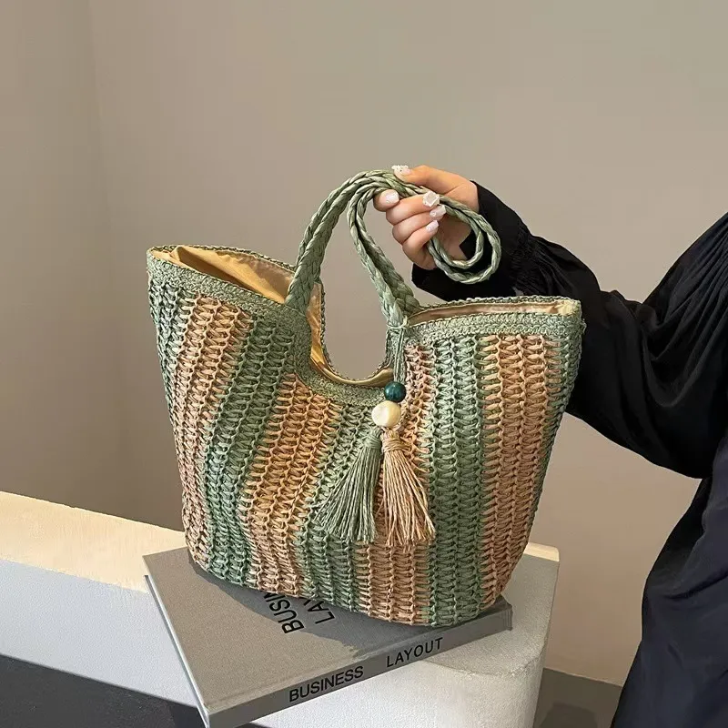 Women'S Accessories Handbags - Striped woven straw tote bag for