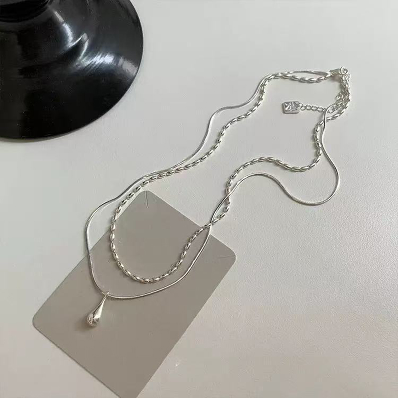 Real 925 Sterling Silver Doubl - Layered Necklace Set recension och pris