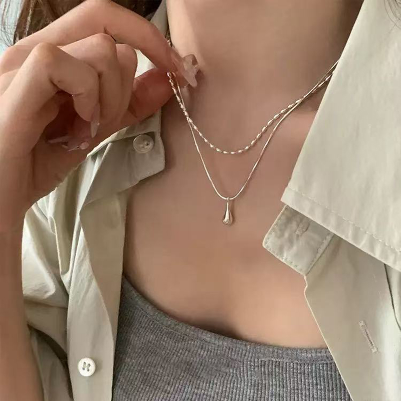 Real 925 Sterling Silver Doubl - Layered Necklace Set recension och pris
