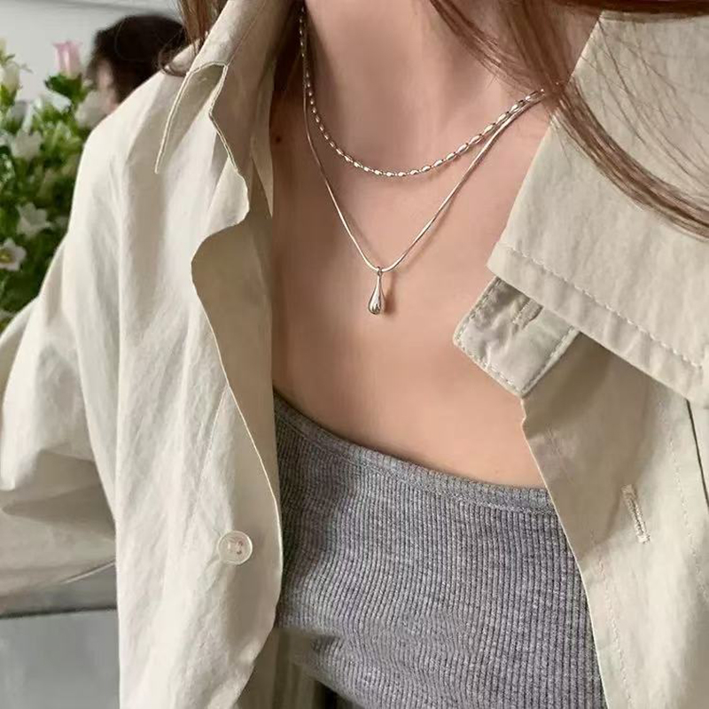 Real 925 Sterling Silver Doubl - Layered Necklace Set recension och pris