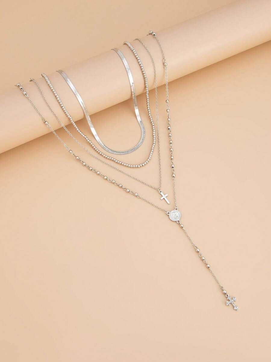 4pcs Boho Layered Beaded Cross - Layered Necklace Set recension och pris