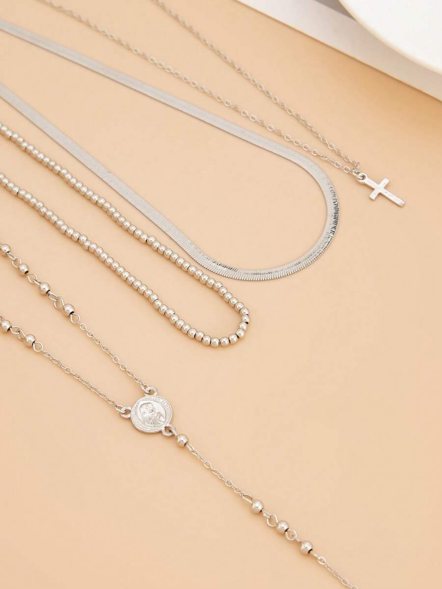4pcs Boho Layered Beaded Cross - Layered Necklace Set recension och pris