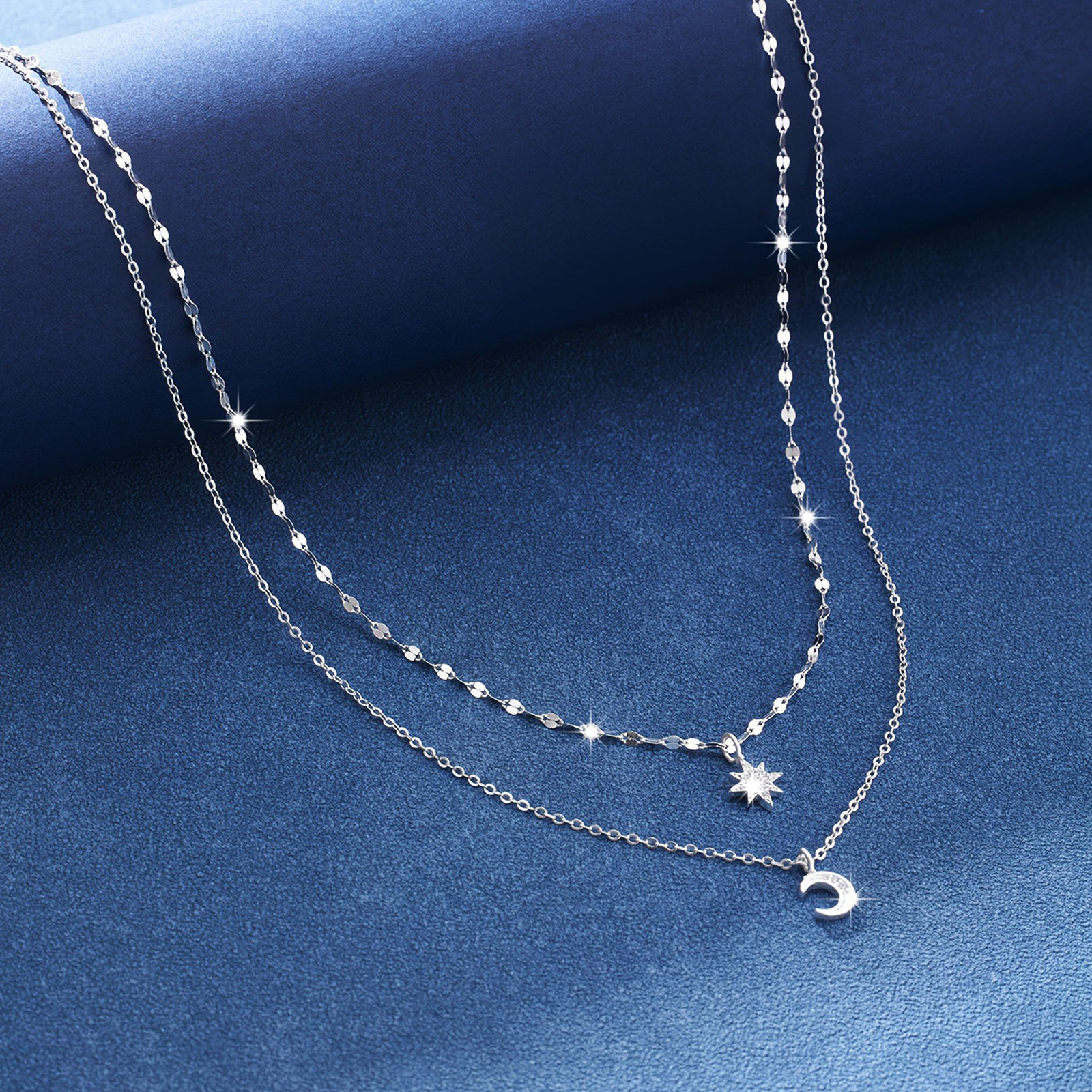 925 sterling silver moon Doubl - Layered Necklace Set recension och pris
