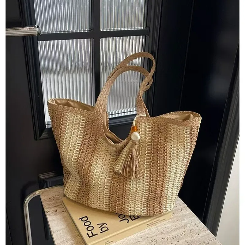 Striped woven straw tote bag f - Women'S Accessories Handbags recension och pris