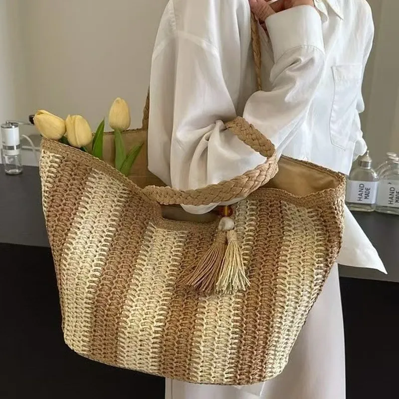 Striped woven straw tote bag f - Women'S Accessories Handbags recension och pris