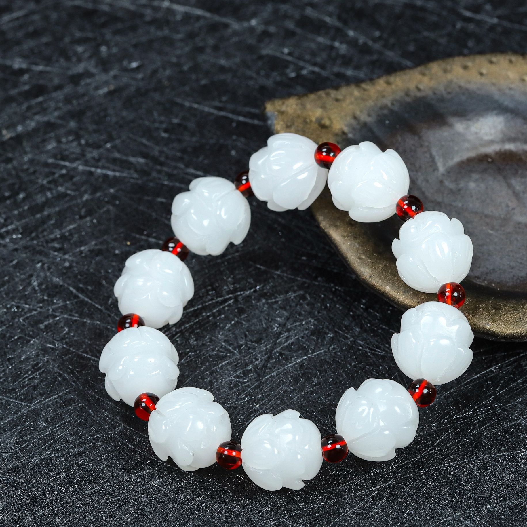 White Real Jade Lotus Bracelet - Women Accessories For Gift recension och pris