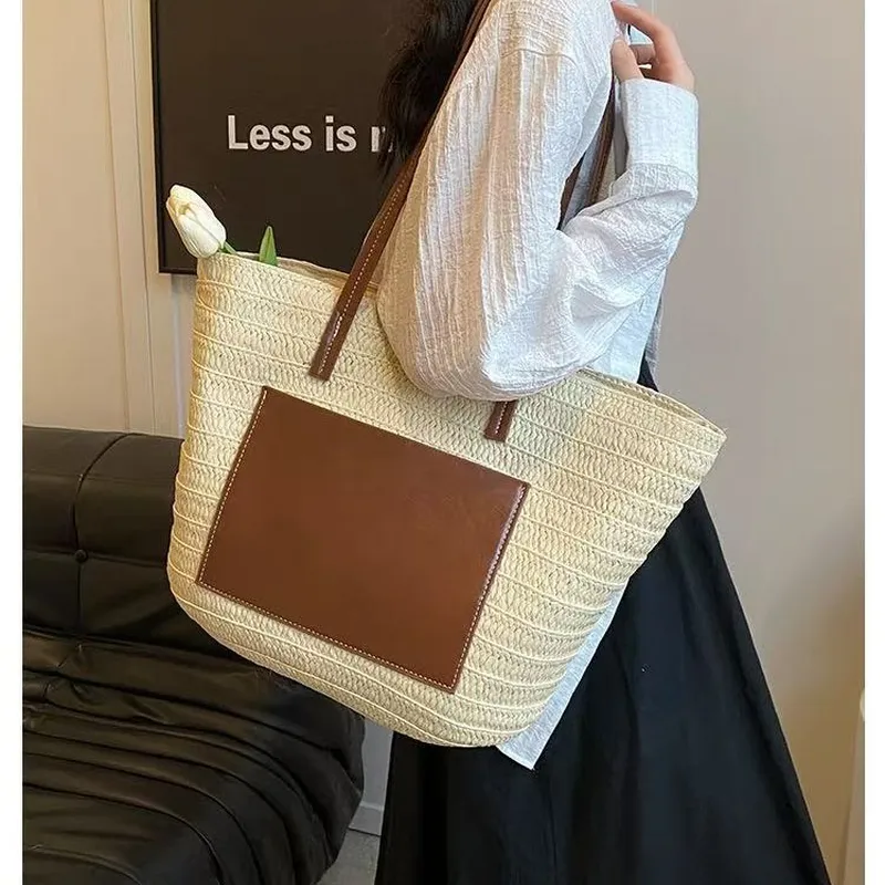 Straw hand-woven tote bag larg - Women Accessories For Hand recension och pris