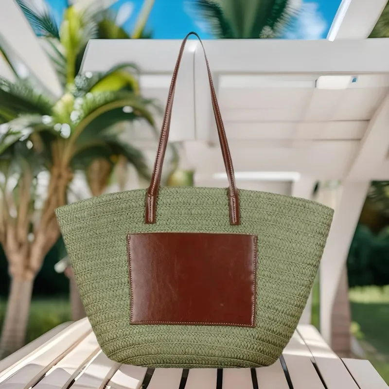 Straw hand-woven tote bag larg - Women Accessories For Hand recension och pris