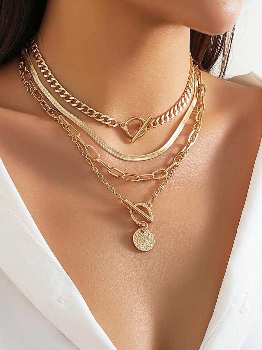 4pcs/Set Vintage Simple Flat S - Layered Necklace Set recension och pris