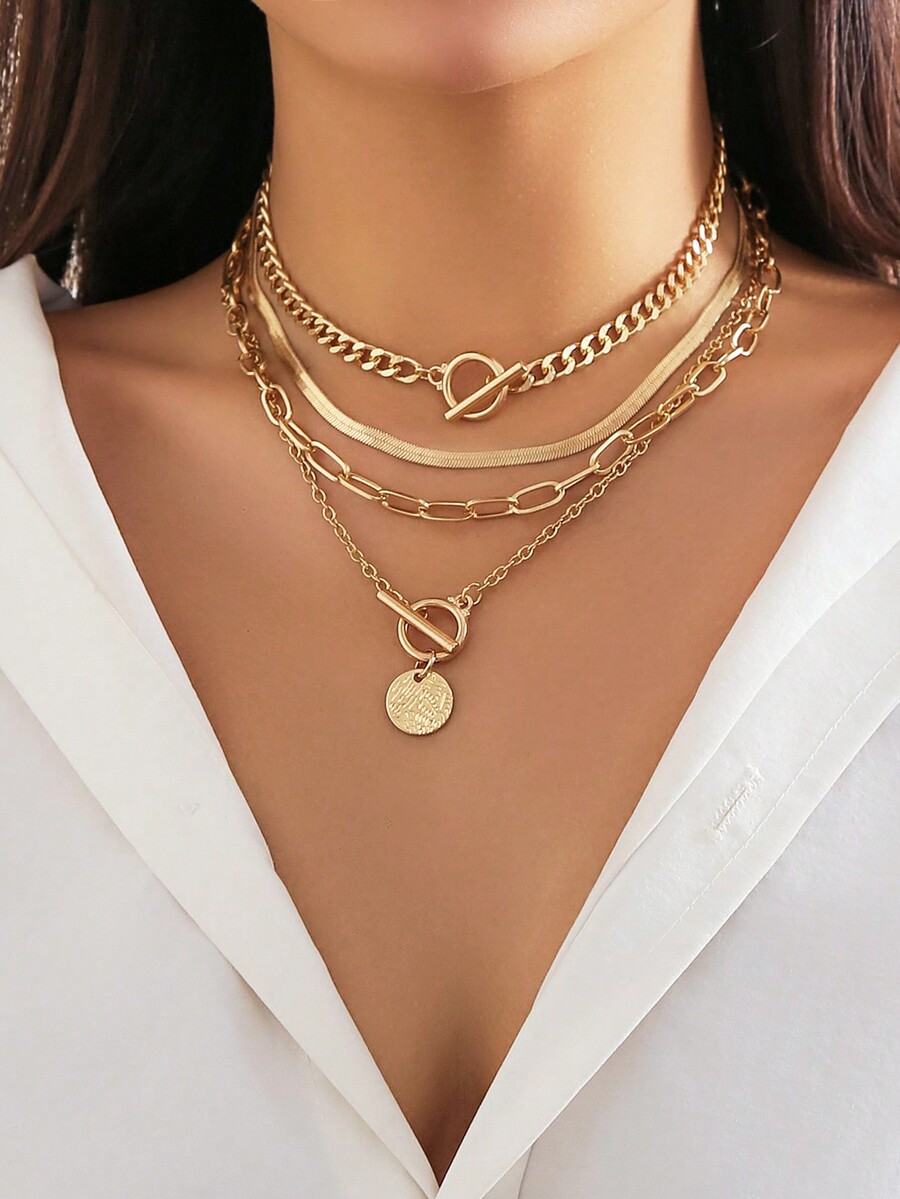 4pcs/Set Vintage Simple Flat S - Layered Necklace Set recension och pris