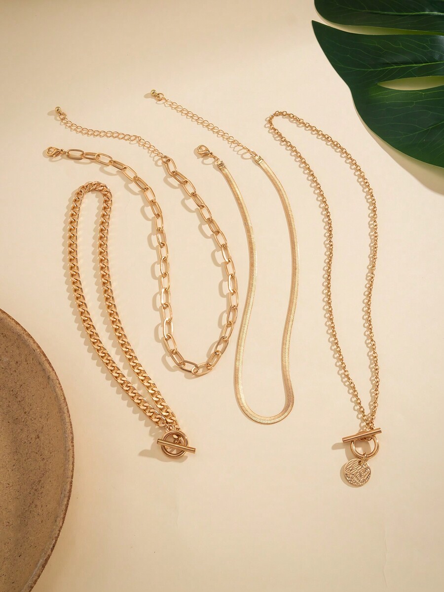 4pcs/Set Vintage Simple Flat S - Layered Necklace Set recension och pris