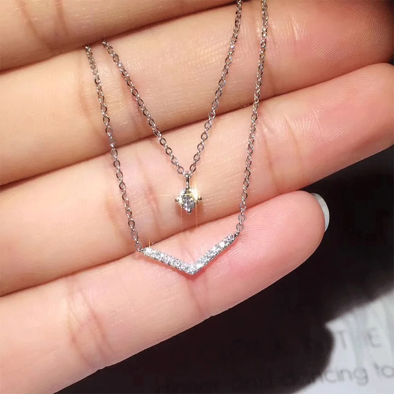 Anziw V Letter 5mm Moissanite  - Layered Necklace Set recension och pris
