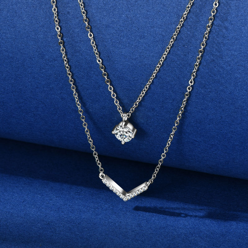 Anziw V Letter 5mm Moissanite  - Layered Necklace Set recension och pris