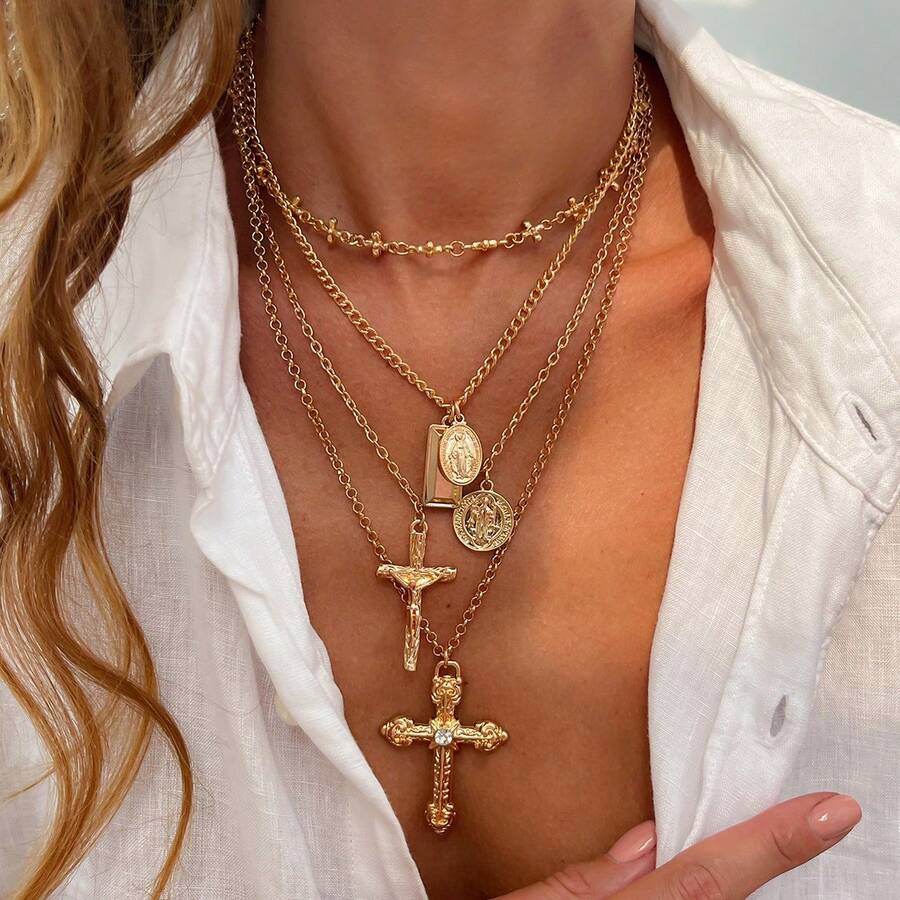 4pcs Set Vintage Metal Layered - Layered Necklace Set recension och pris